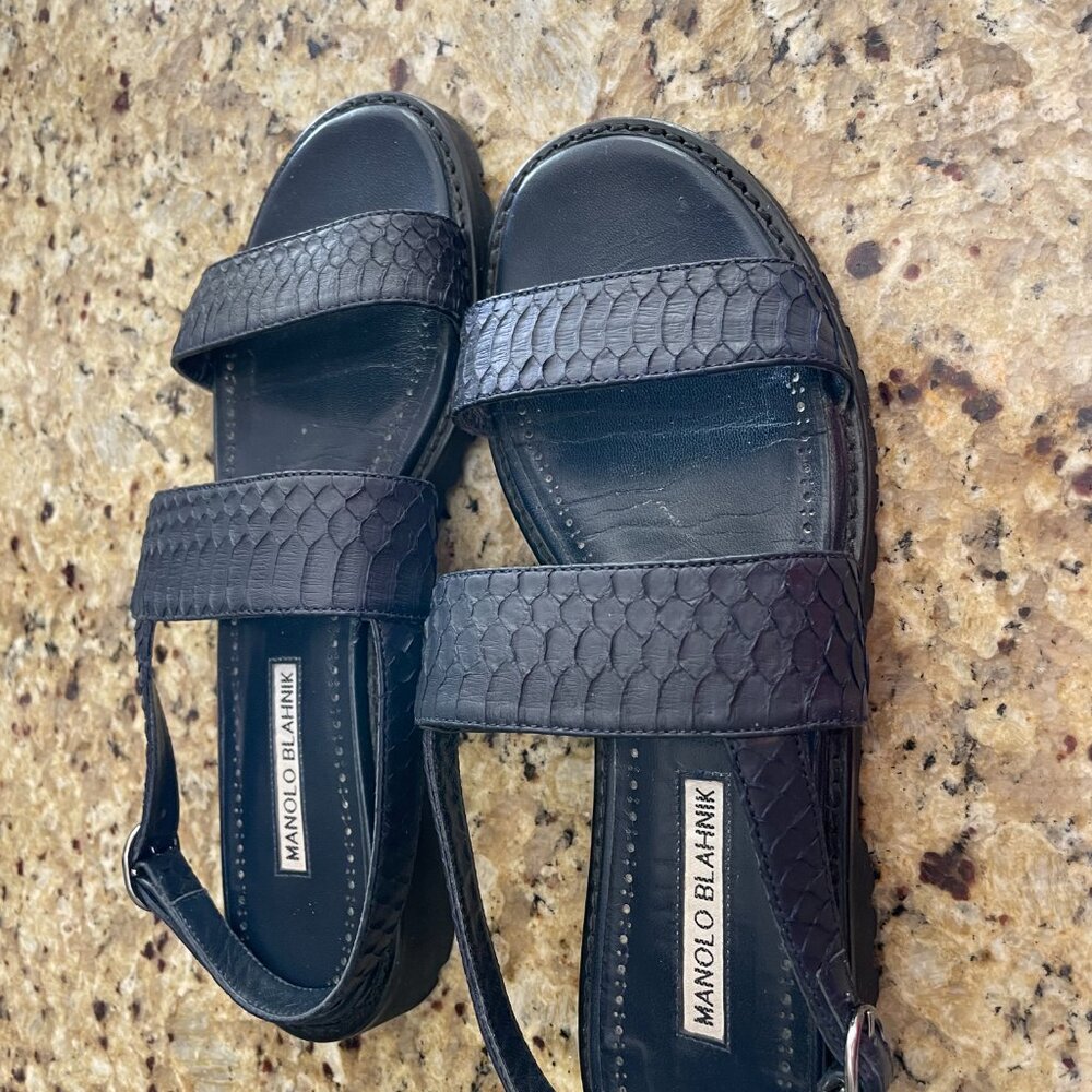 Manolo Blahnik  leather, navy blue sandals Italy 38.5